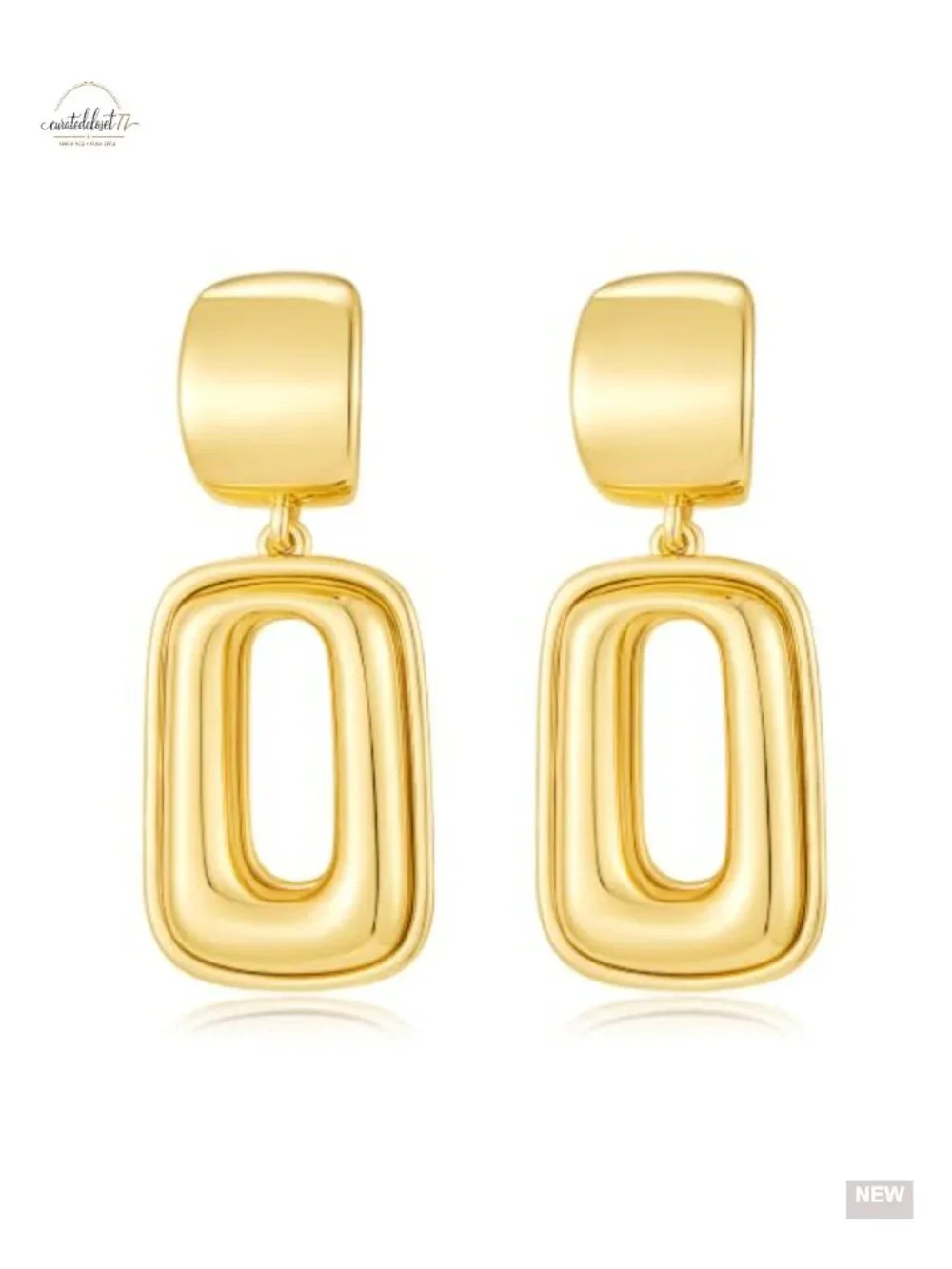 Geometric Drop Dangle Earrings 14K Gold Plated Chunky Statement